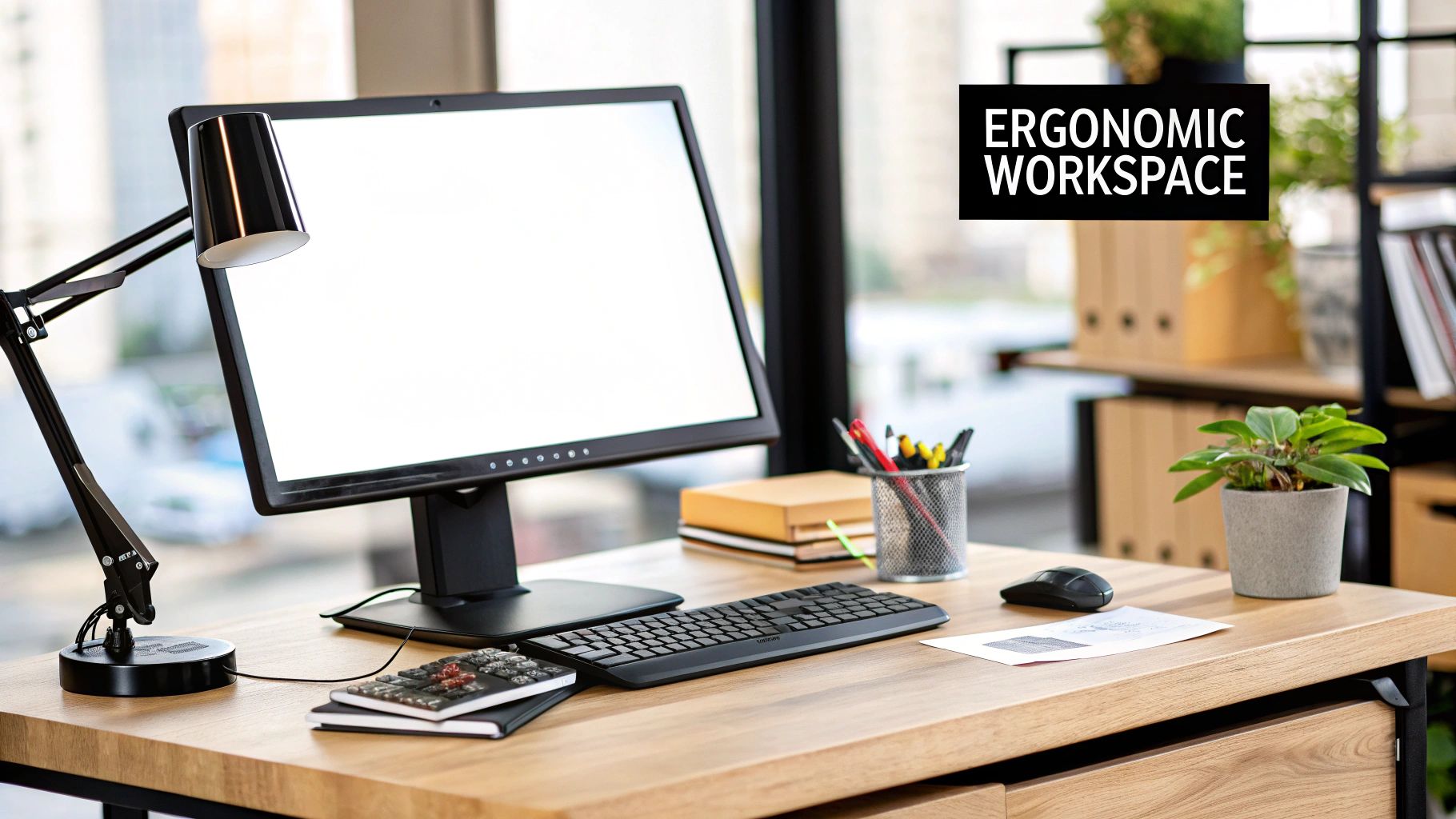 A picture of a workstation with ergonomic equipment to reduce wrist pain from typing. 