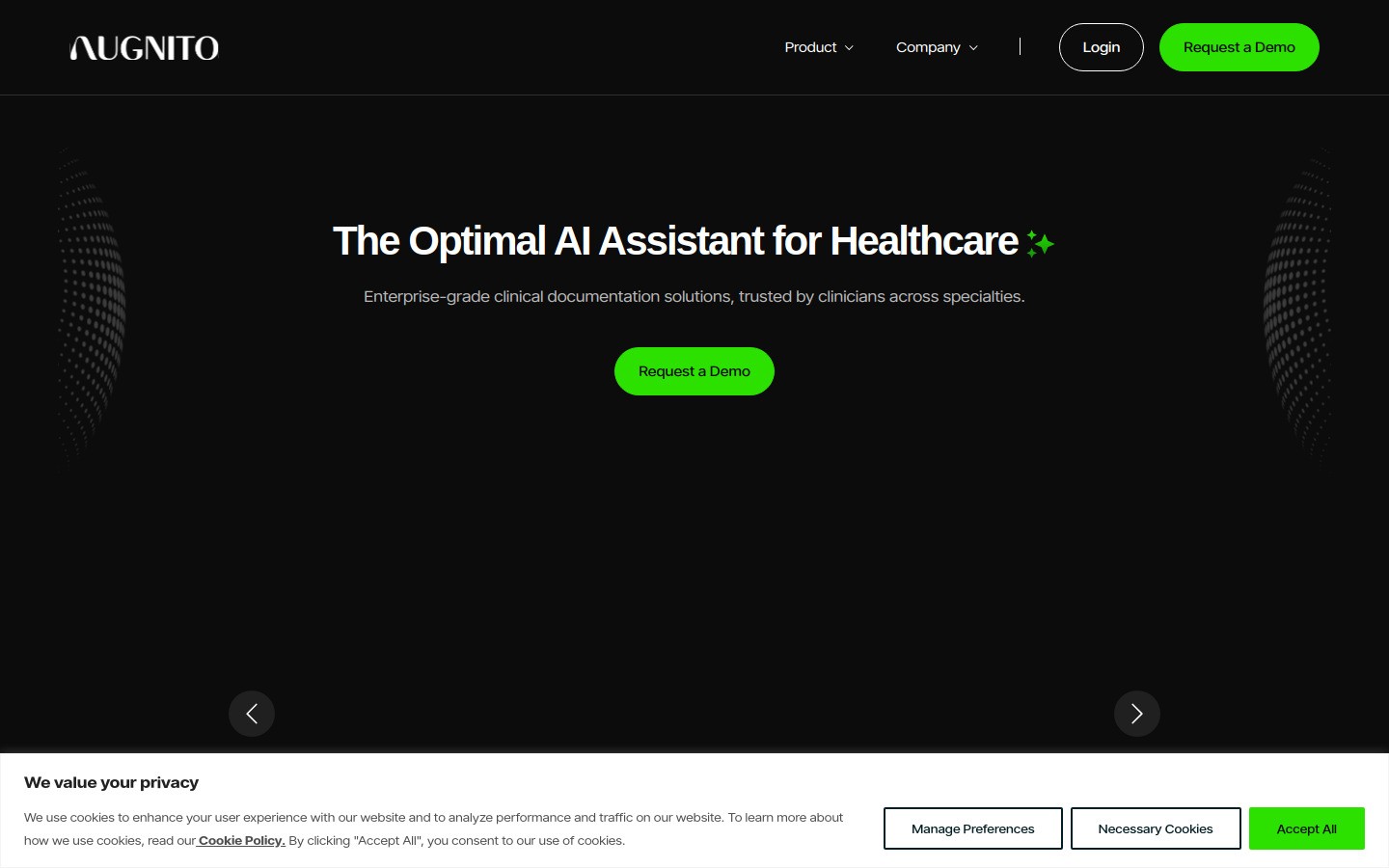 Augnito homepage screenshot