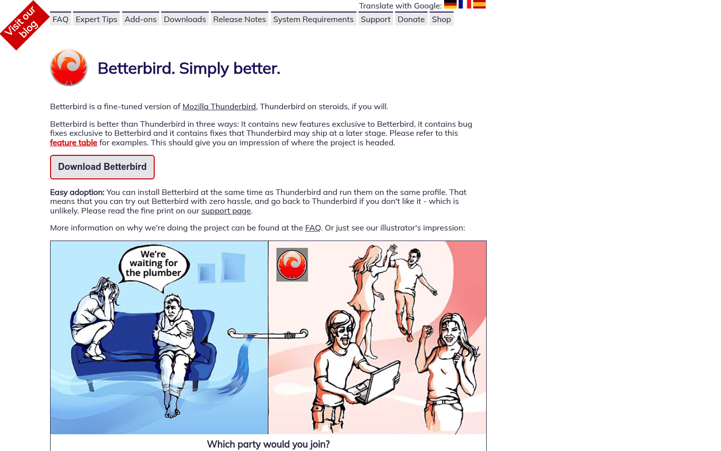 Betterbird email client homepage screenshot