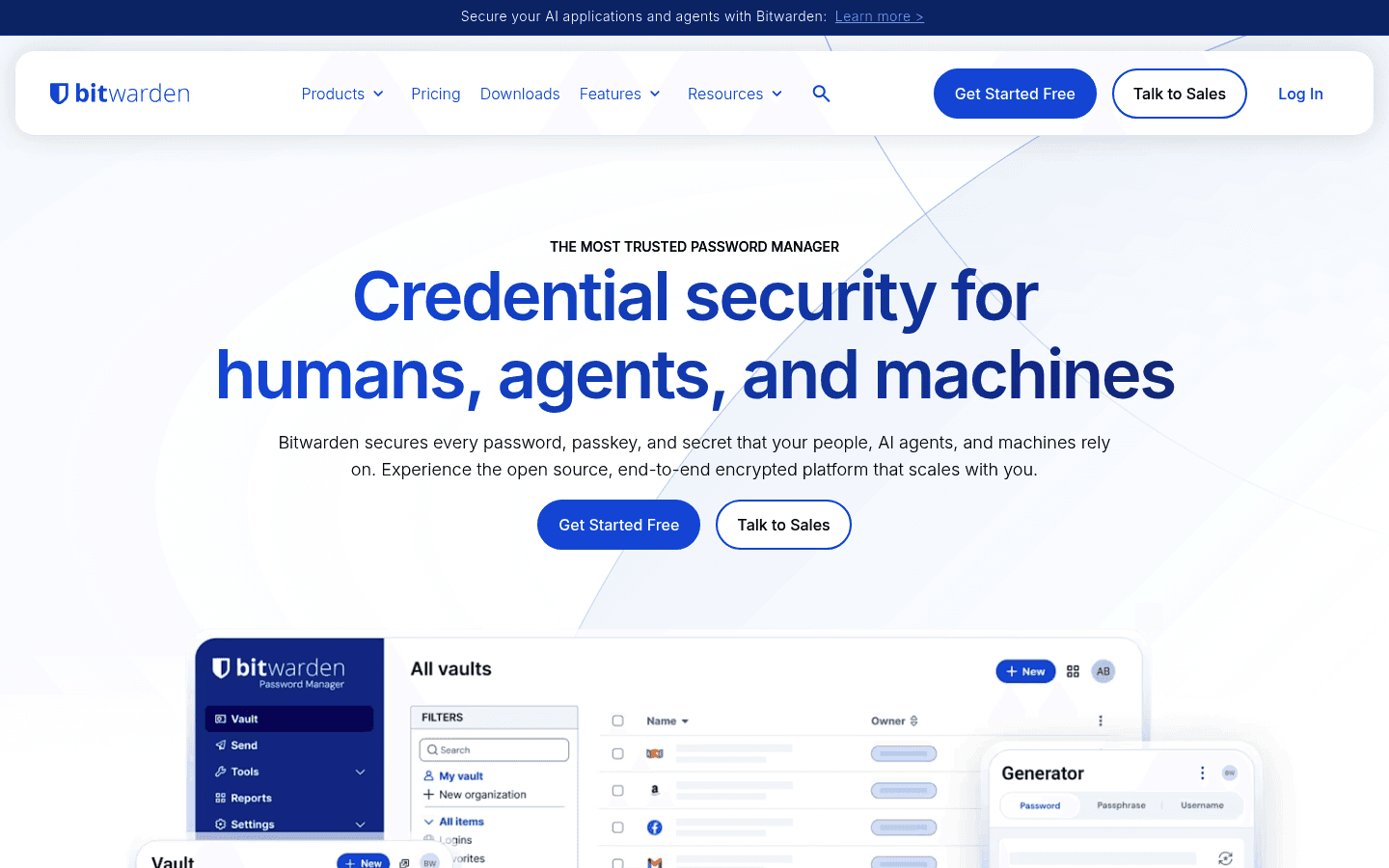 Bitwarden homepage screenshot