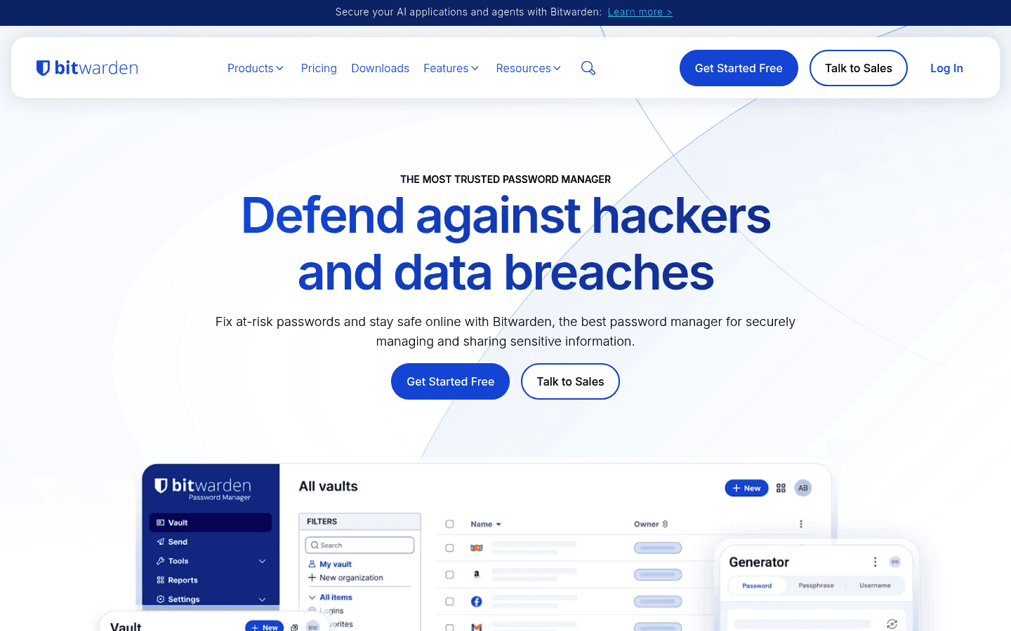Bitwarden password manager download page screenshot