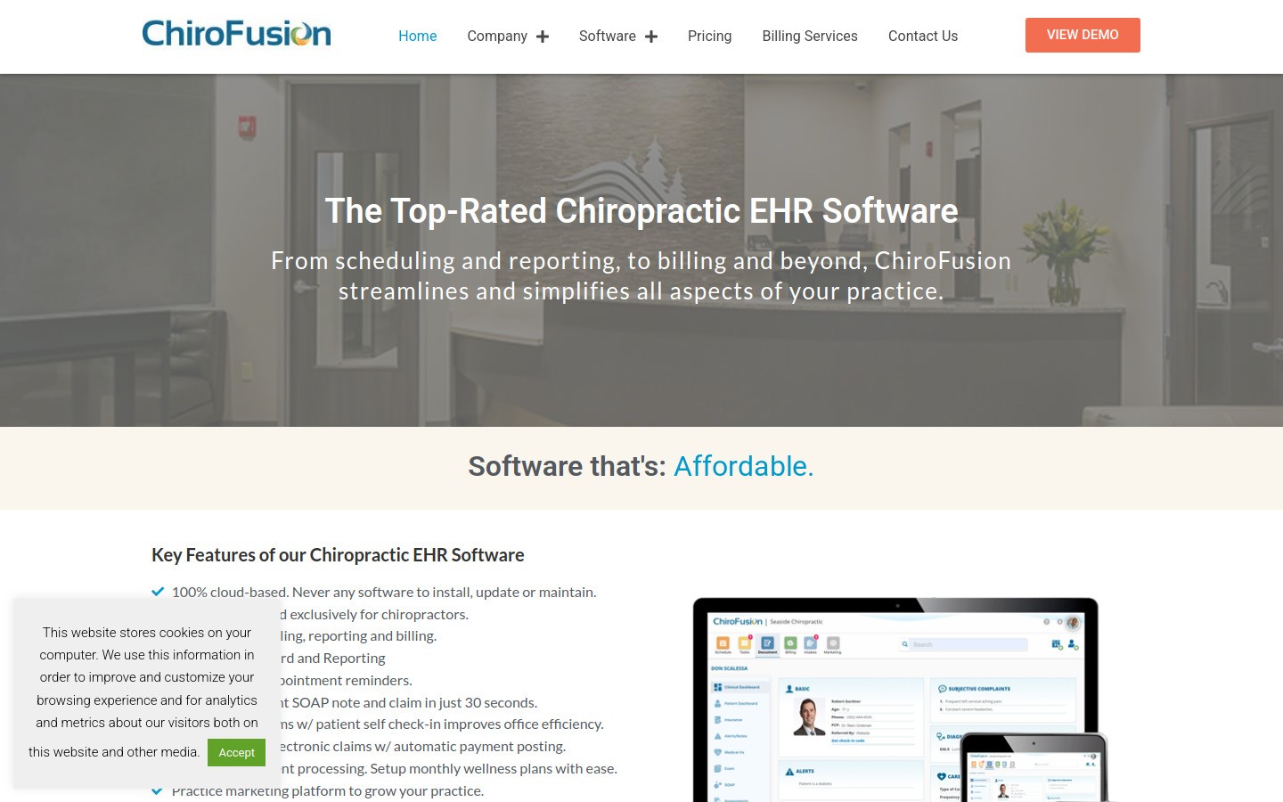 ChiroFusion homepage screenshot