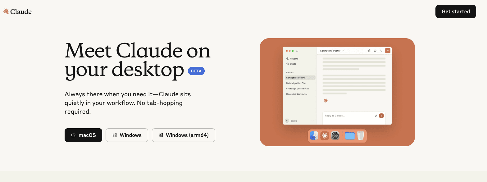 Claude Mac App homepage