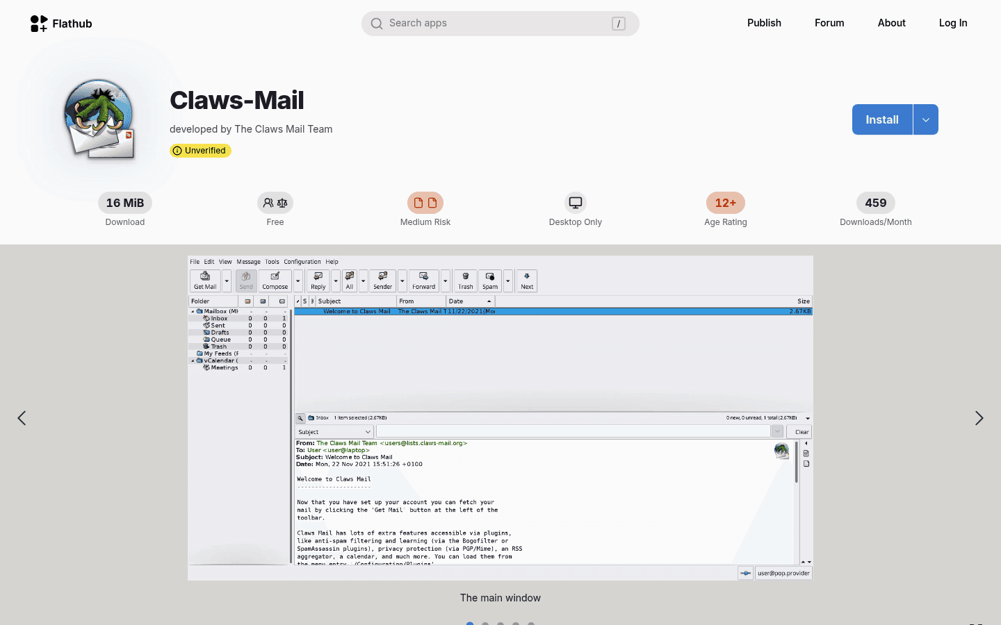Claws Mail email client homepage screenshot