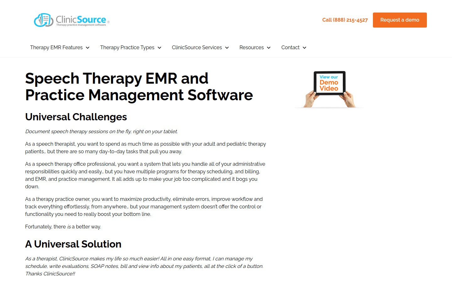 ClinicSource speech therapy EMR screenshot