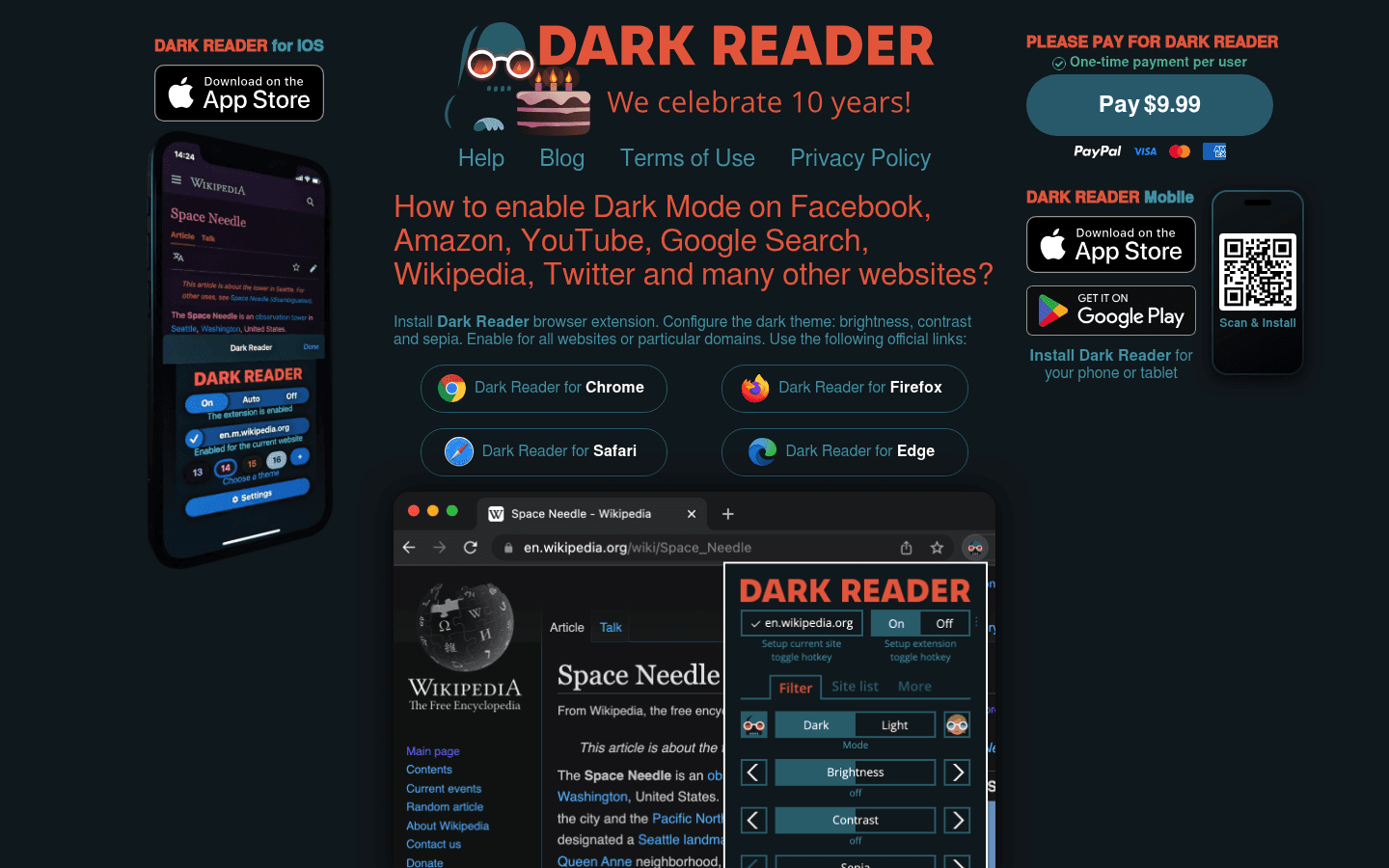 Dark Reader homepage screenshot