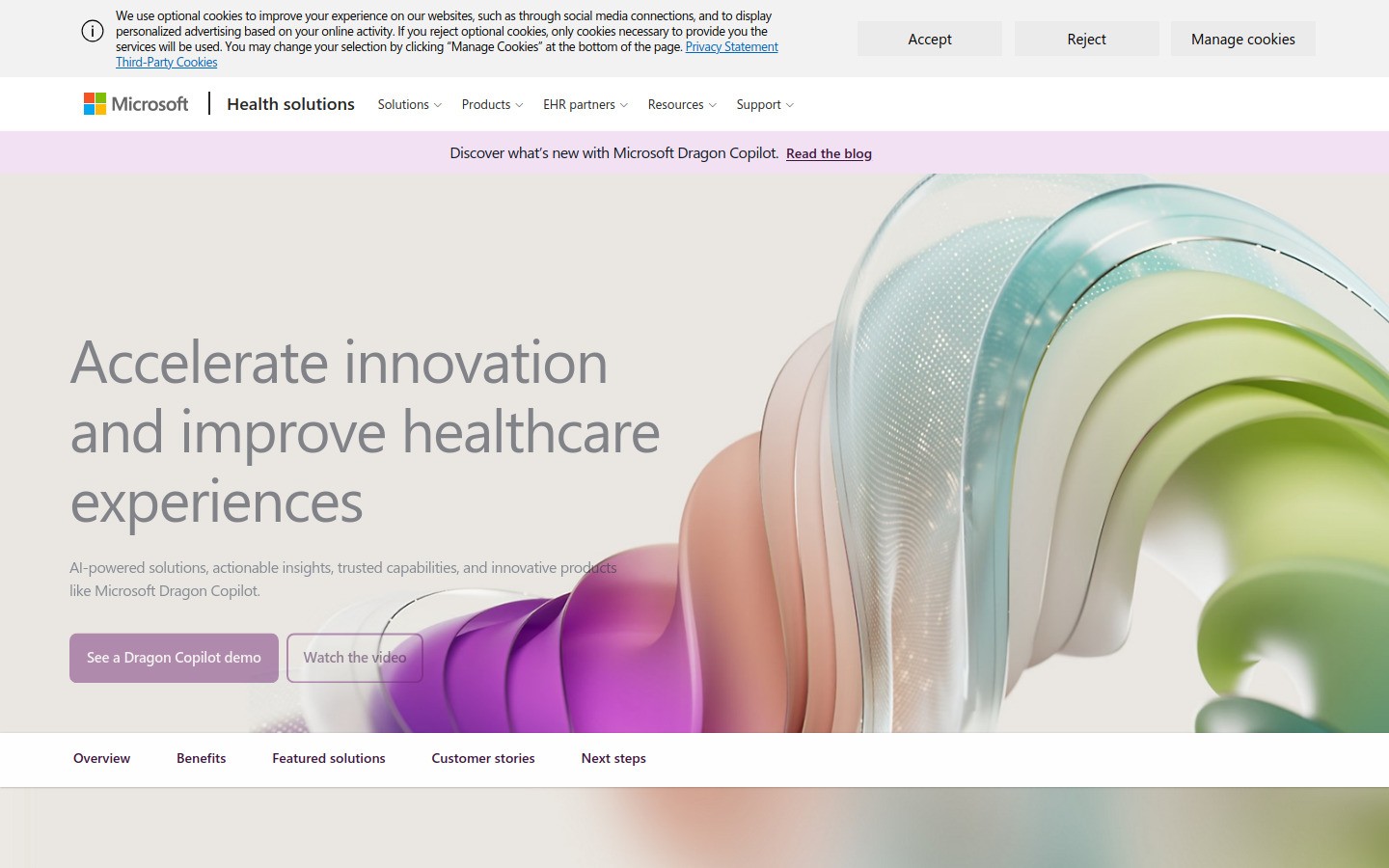 Screenshot of Dragon Medical One homepage