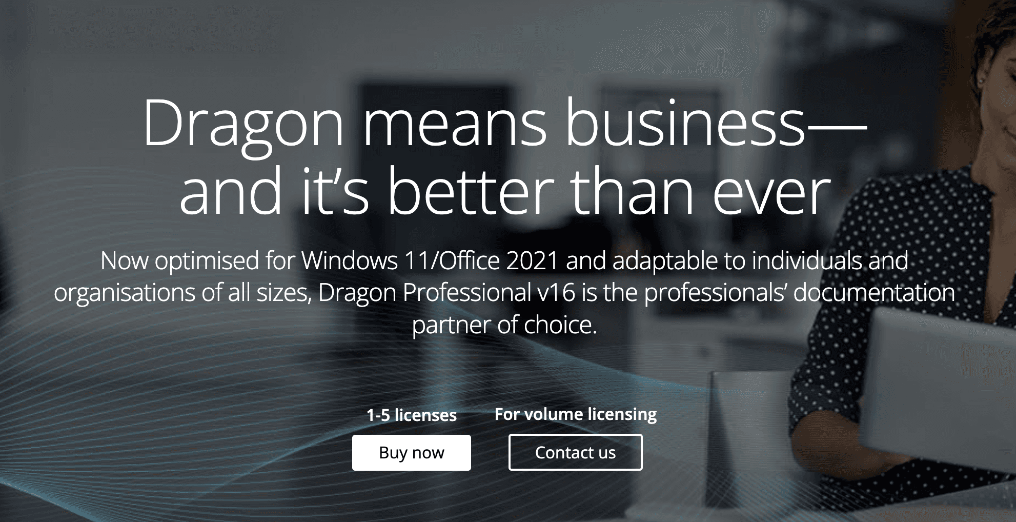 Screenshot of Dragon NaturallySpeaking's homepage.