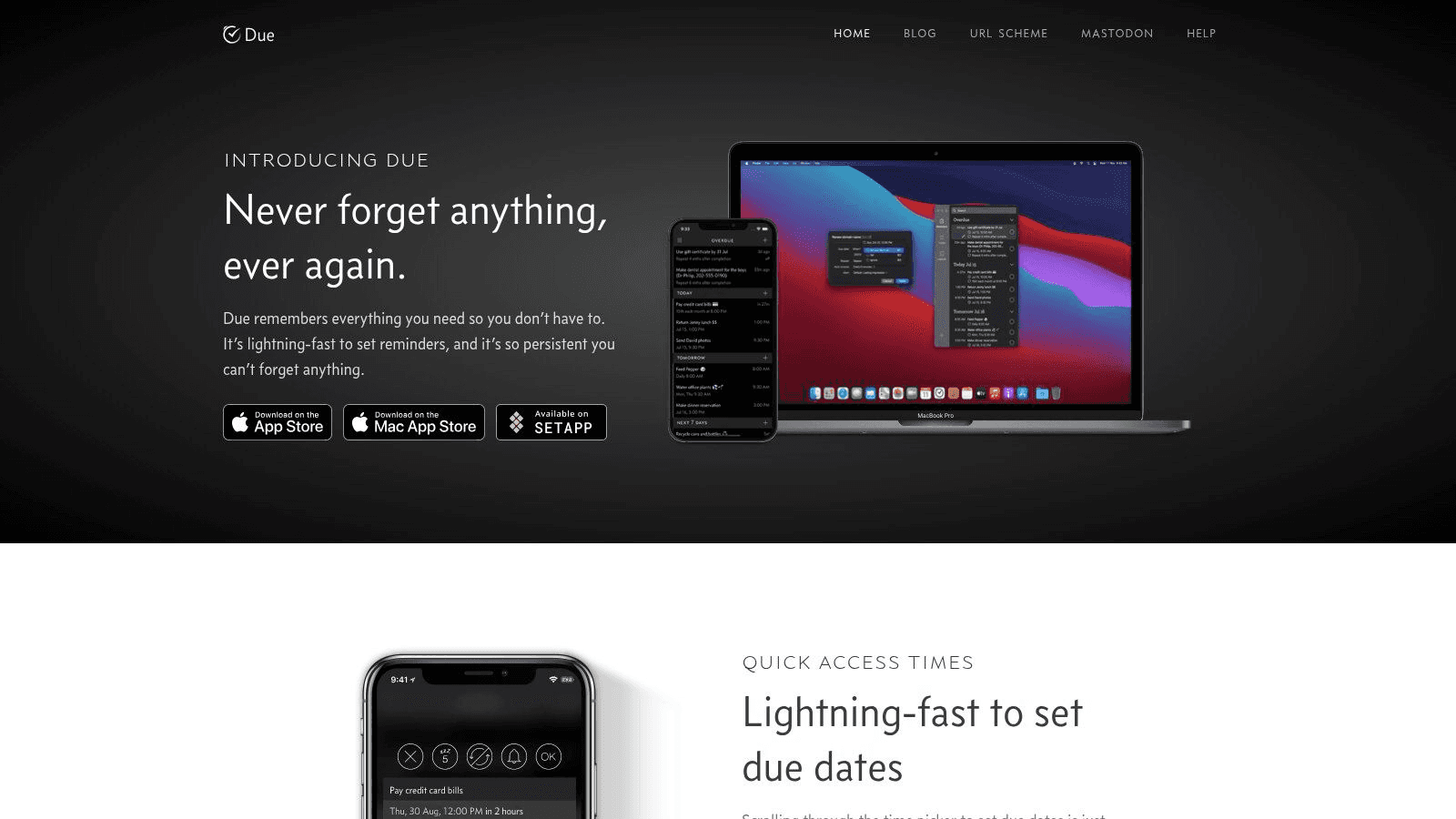 Due reminder blindness app homepage 