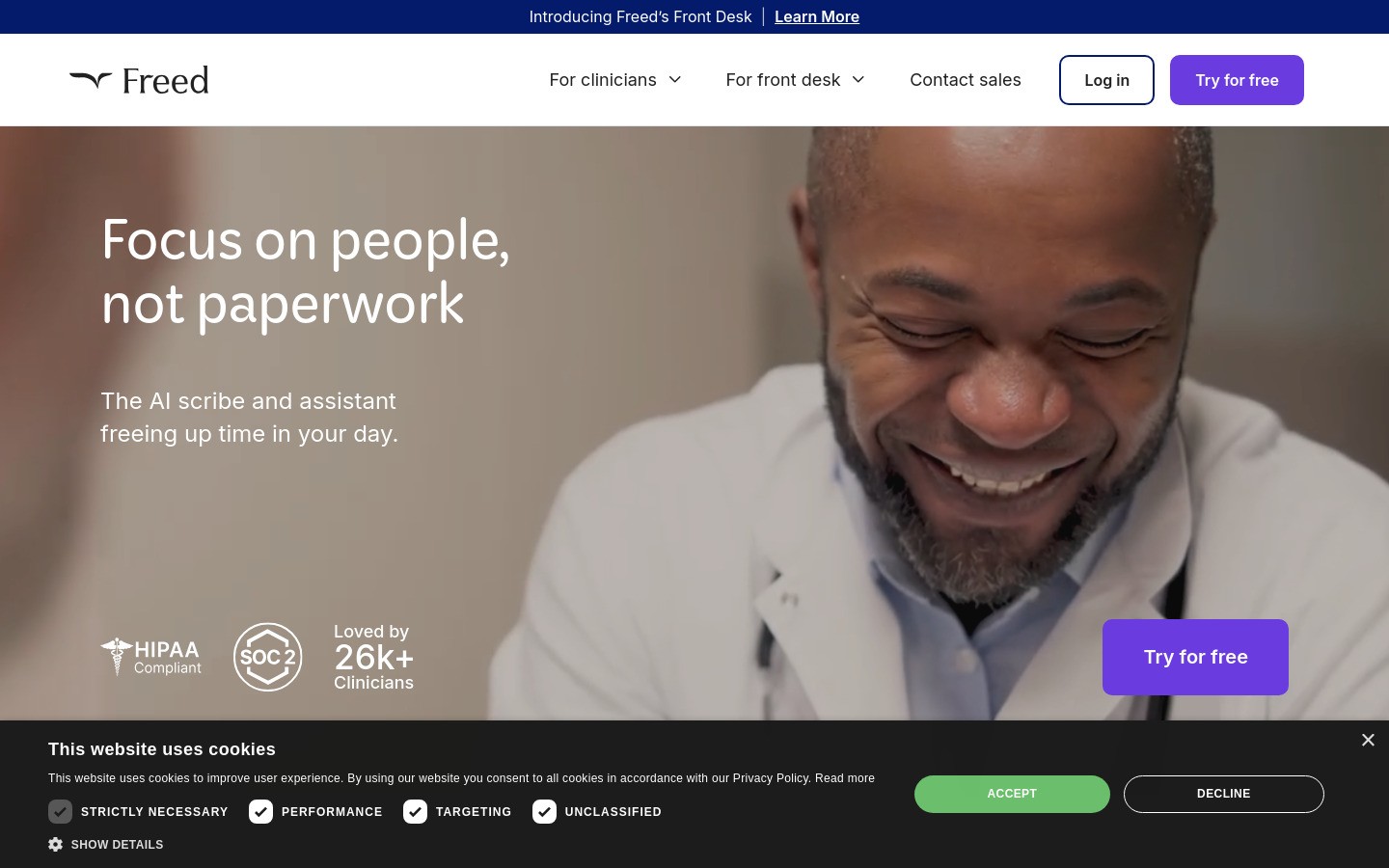 Screenshot of Freed homepage