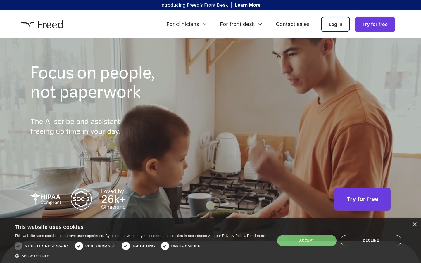 Freed homepage screenshot