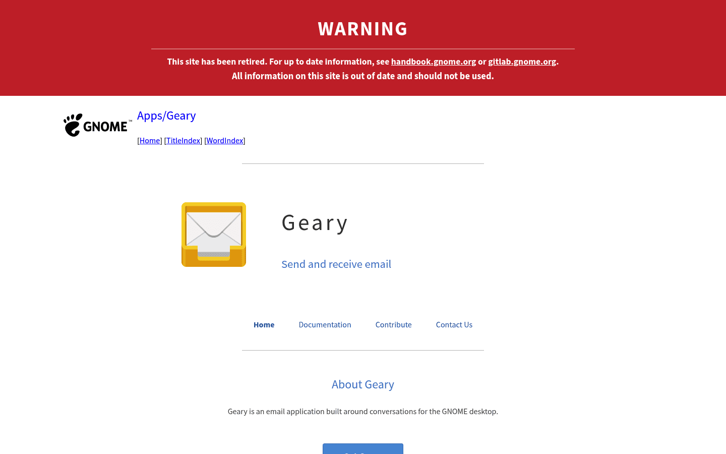 Geary email client homepage screenshot
