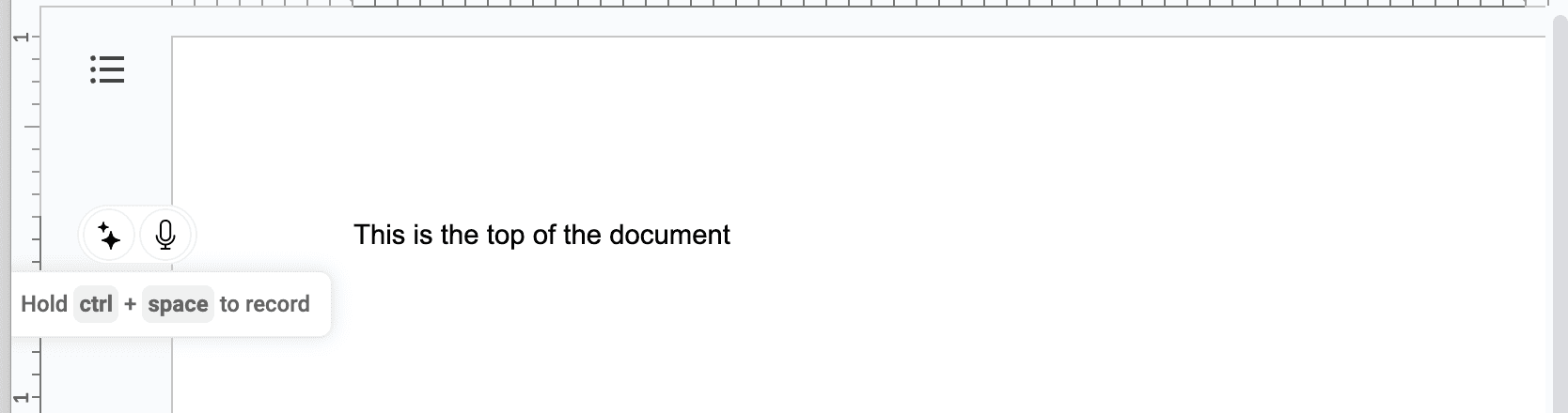 Google Docs document with the Voicy Chrome Extension microphone element on the left side