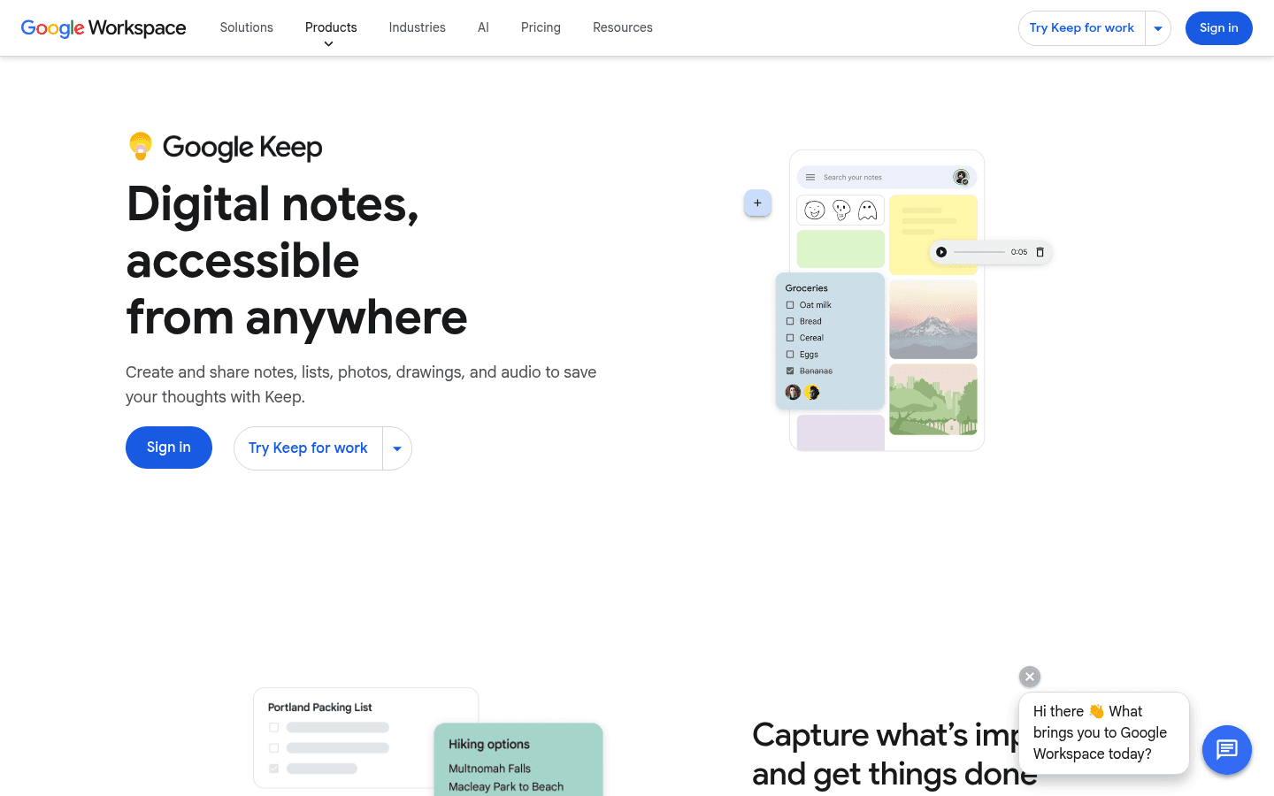 Google Keep notes app homepage screenshot