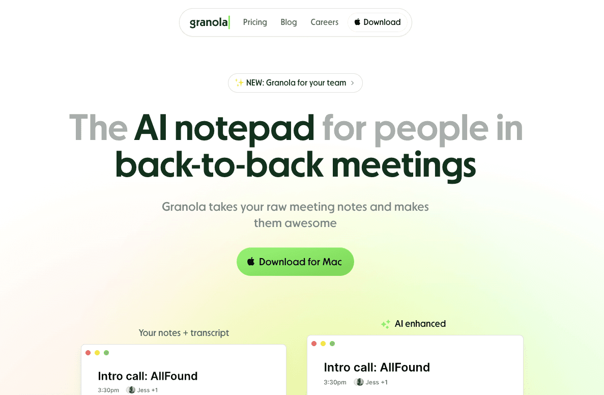 Granola AI Notepad Mac App Screenshot of Homepage 