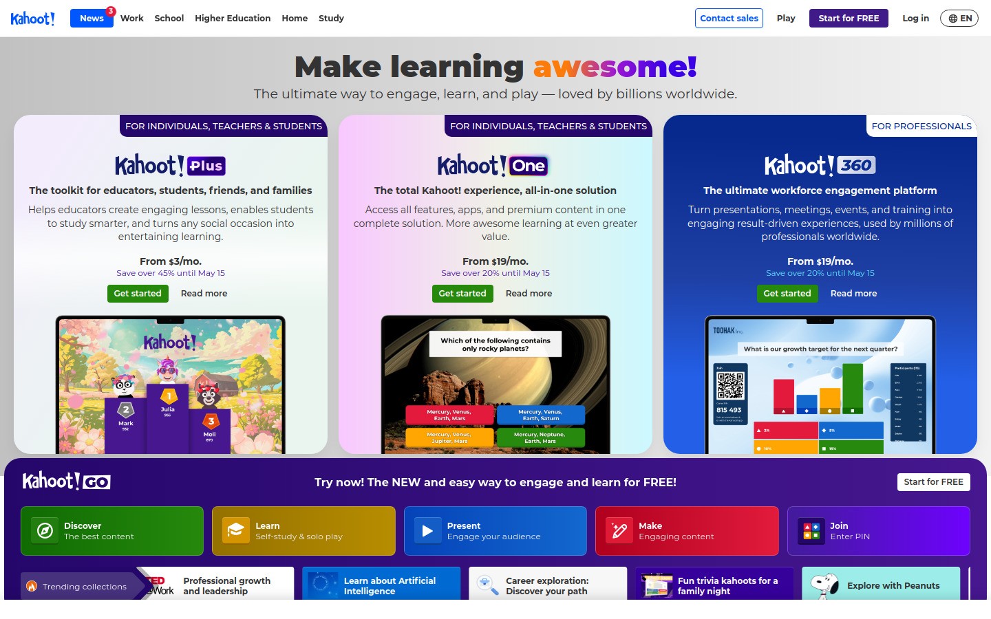 Kahoot homepage screenshot