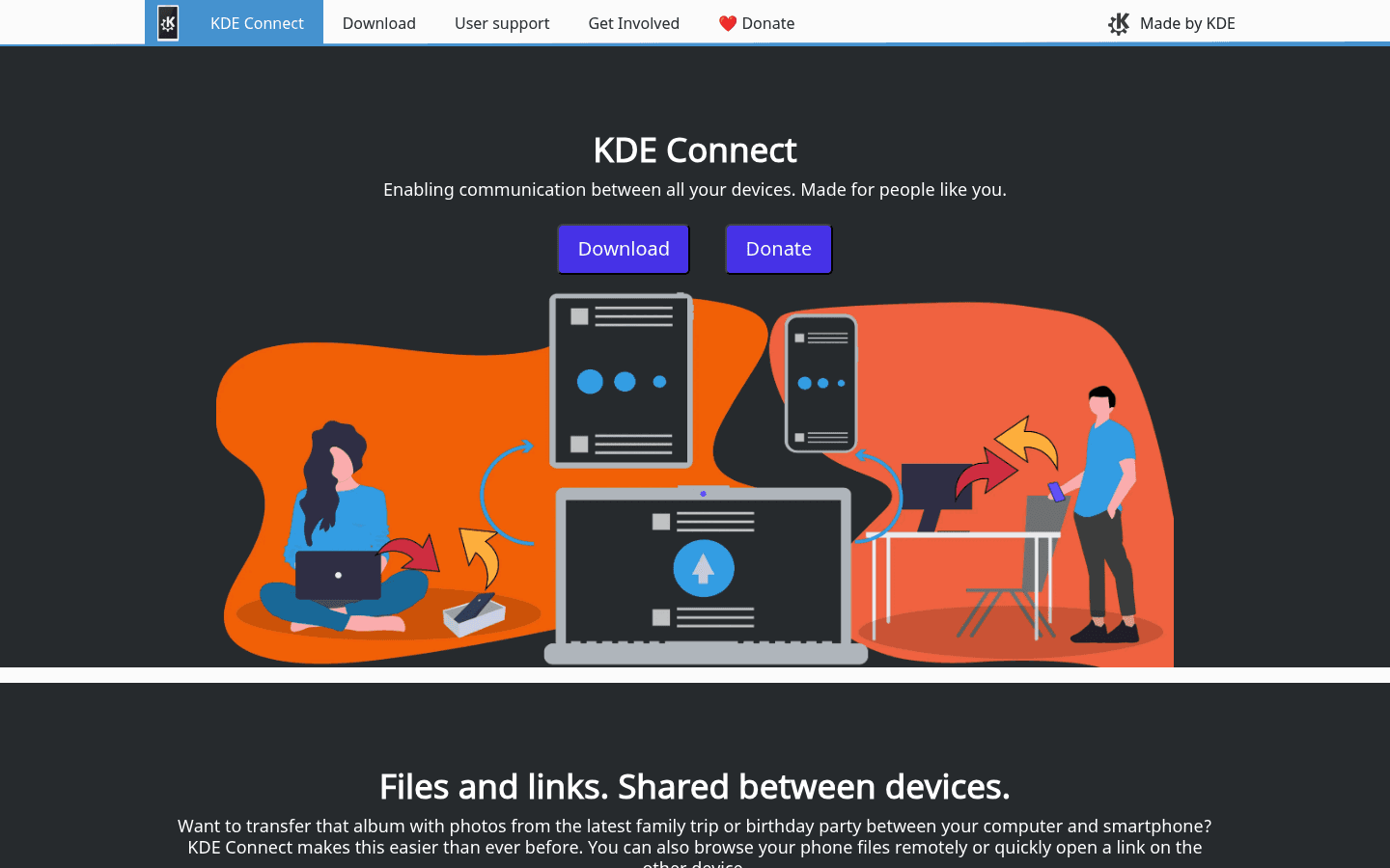 KDE Connect homepage screenshot