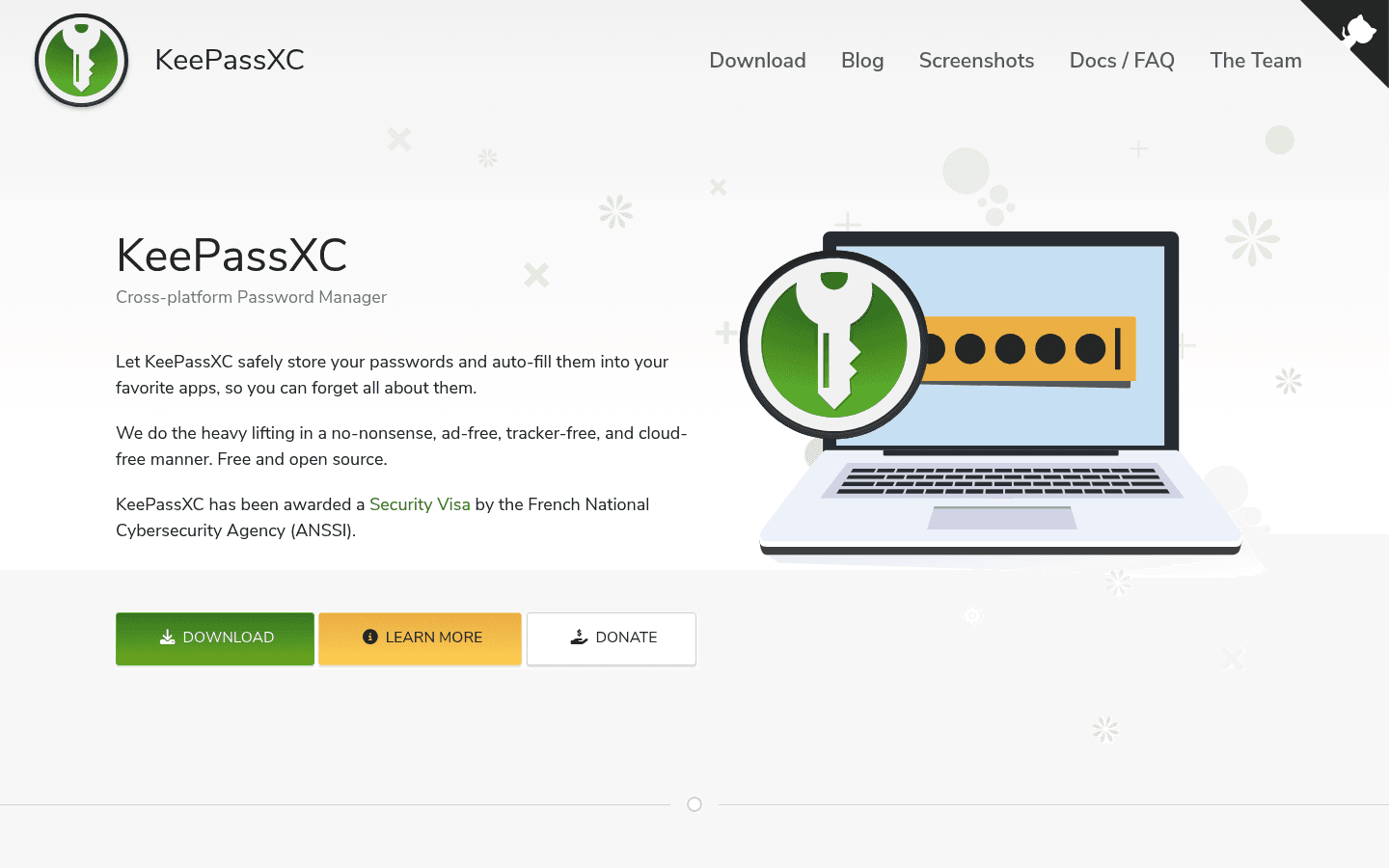 KeePassXC password manager homepage screenshot