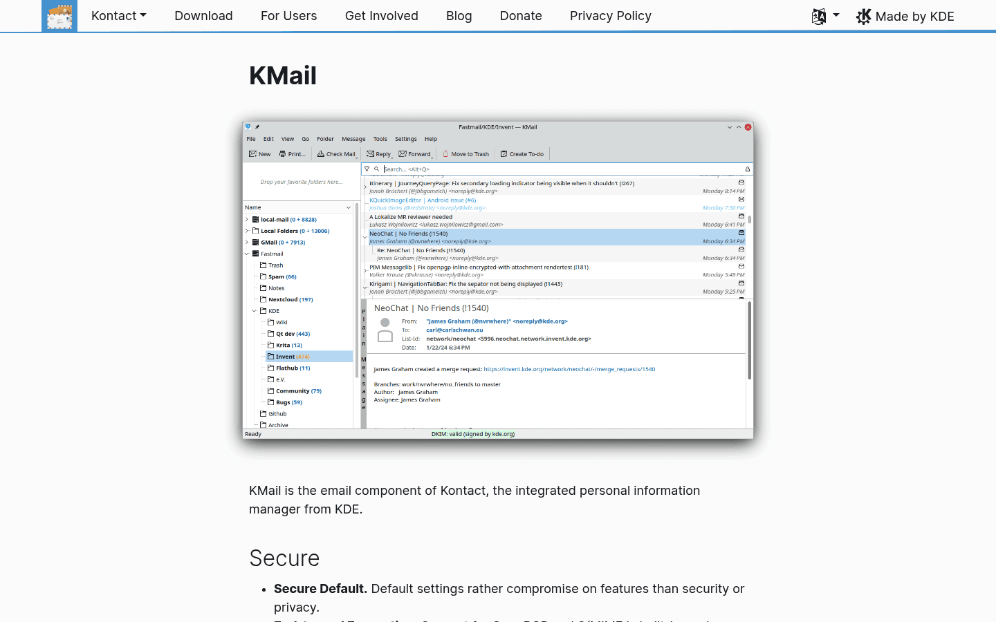 KMail email client homepage screenshot