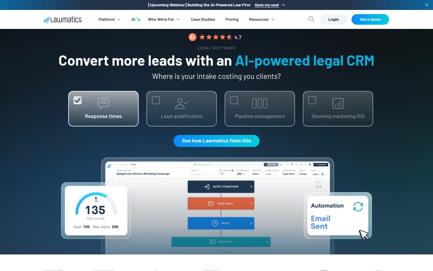 Lawmatics homepage screenshot