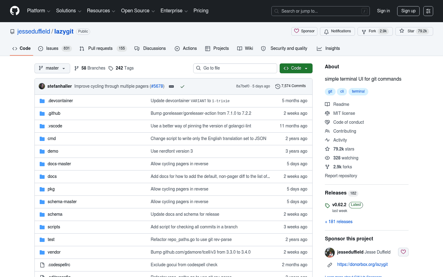Lazygit GitHub repository screenshot