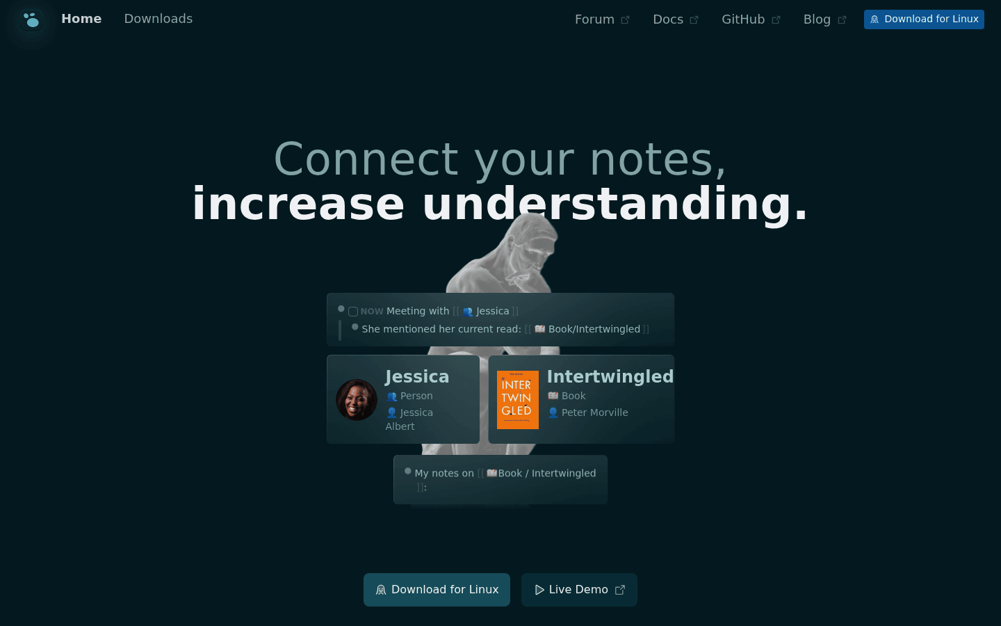 Logseq notes app homepage screenshot