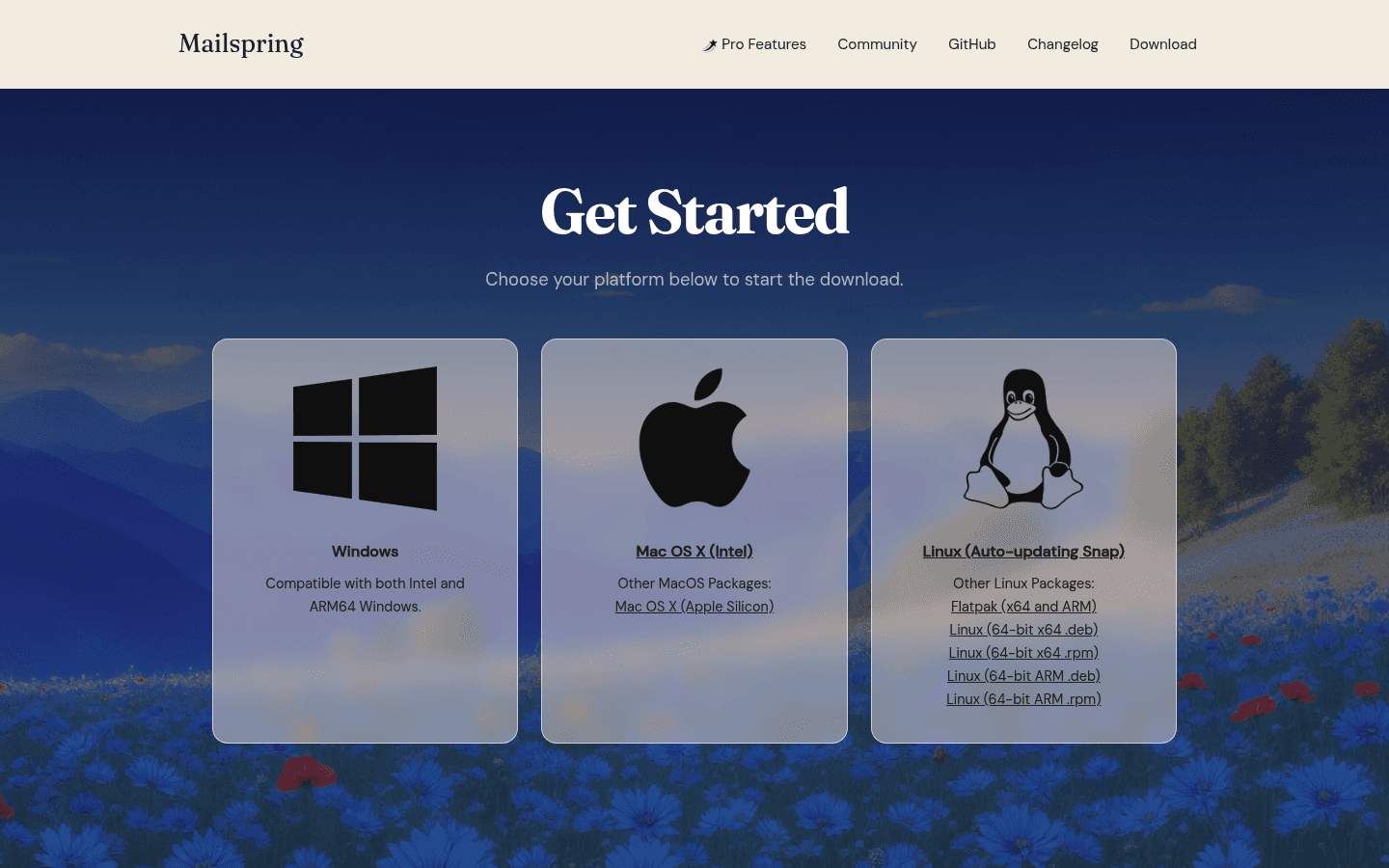 Mailspring email client homepage screenshot