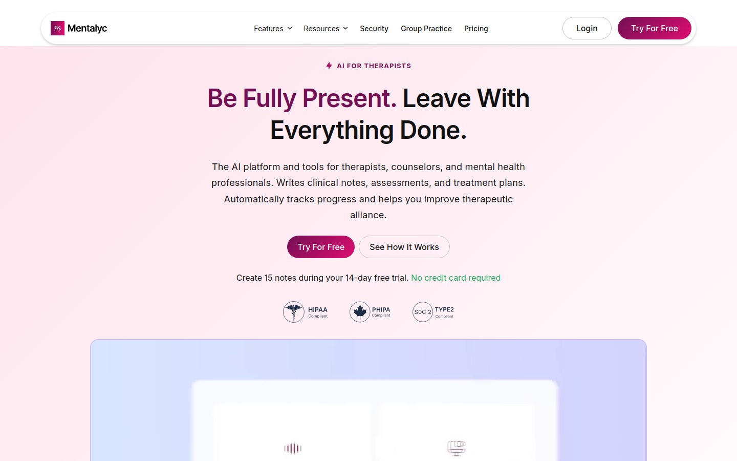 Mentalyc homepage screenshot