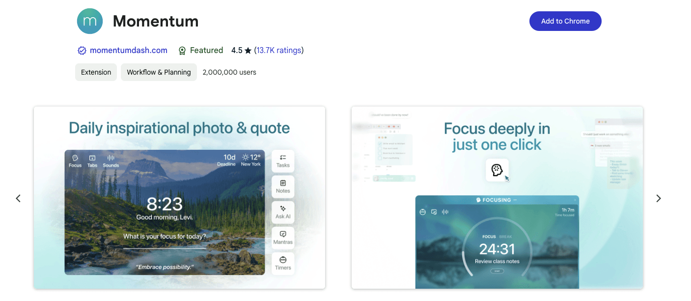 Momentum Chrome Extension page screenshot