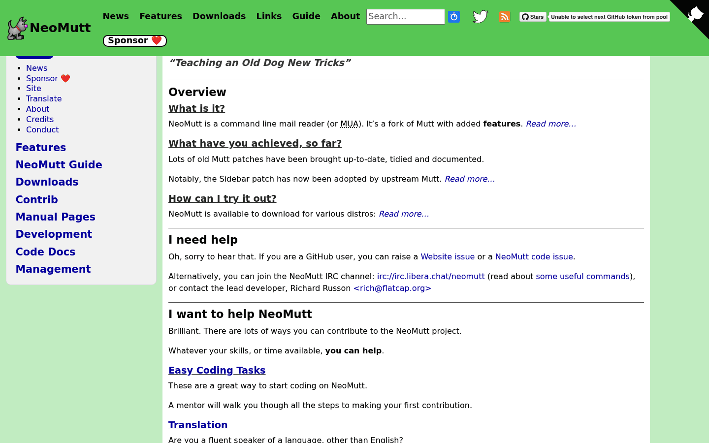 NeoMutt terminal email client homepage screenshot