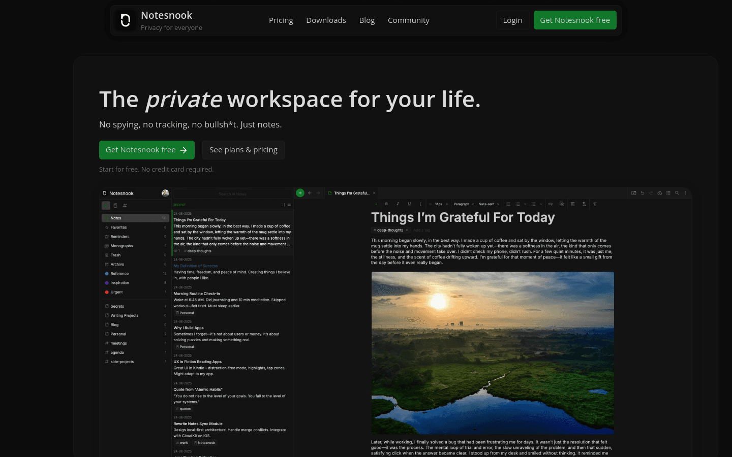 Notesnook notes app homepage screenshot