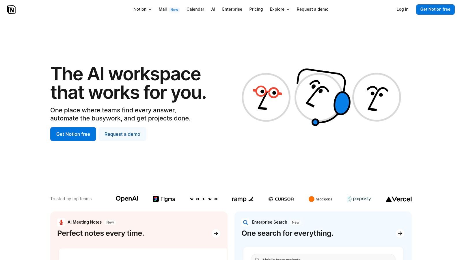 Screenshot of Notion note-taking app homepage 