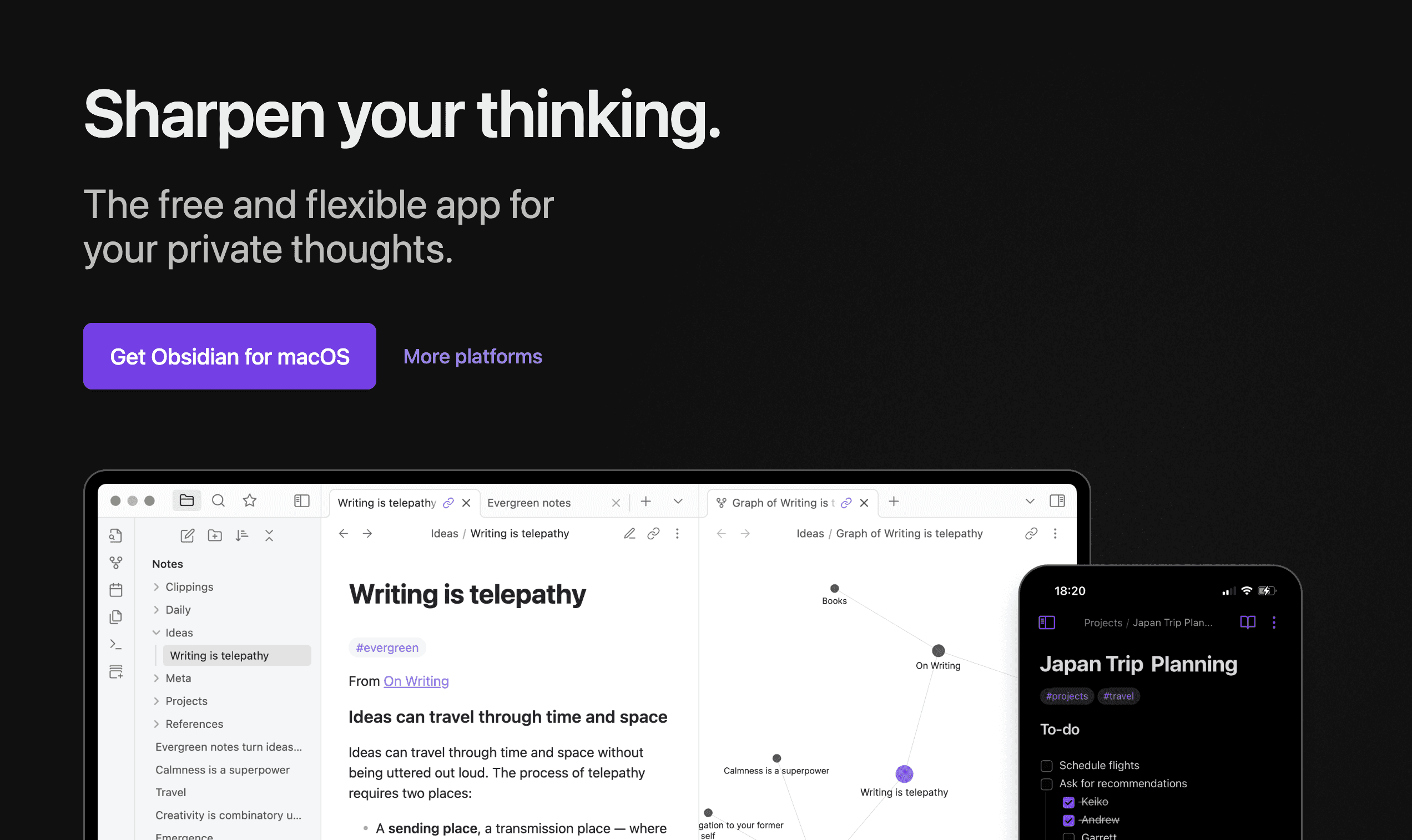 Obsidian notes app homepage screenshot