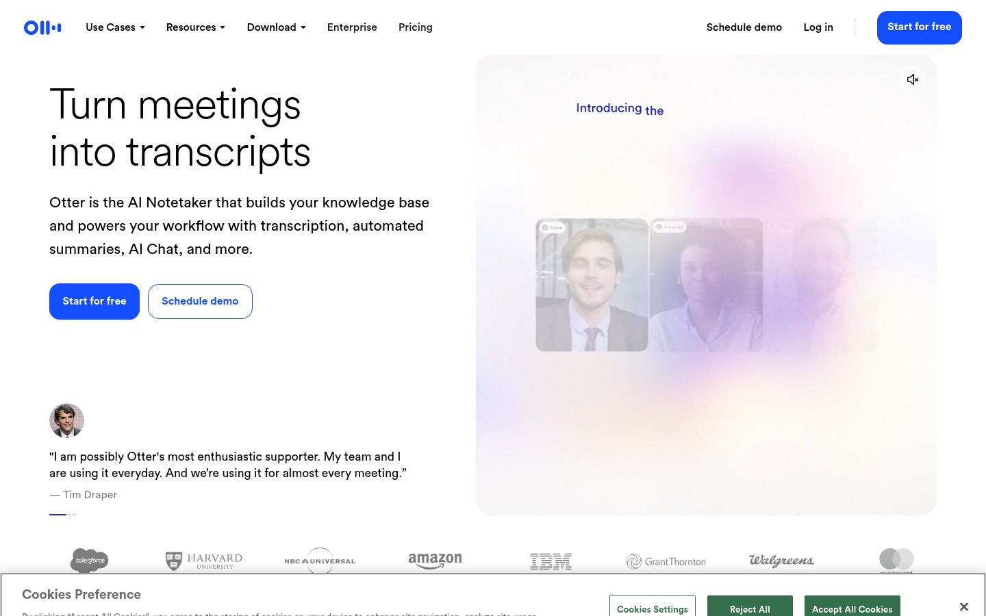 Otter.ai homepage screenshot