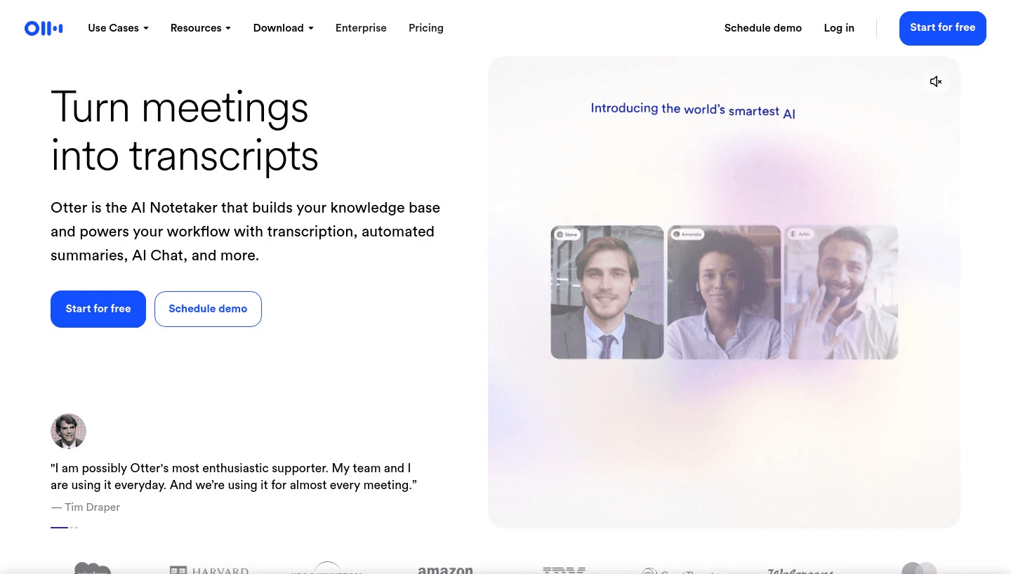Otter.ai homepage screenshot