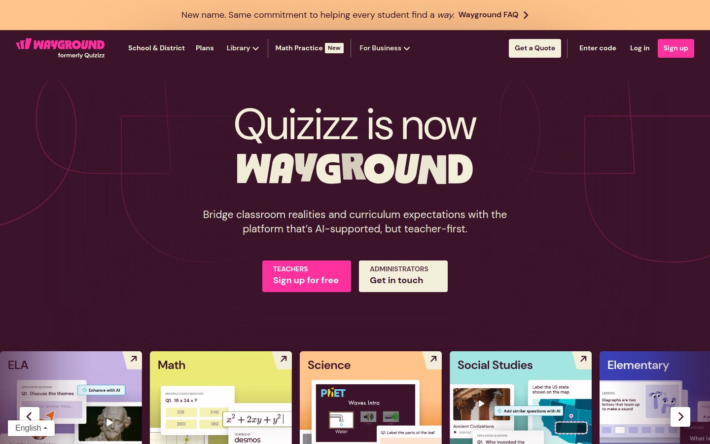 Quizizz homepage screenshot