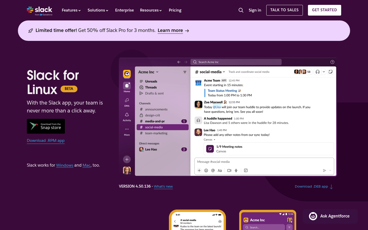 Slack Linux download page screenshot