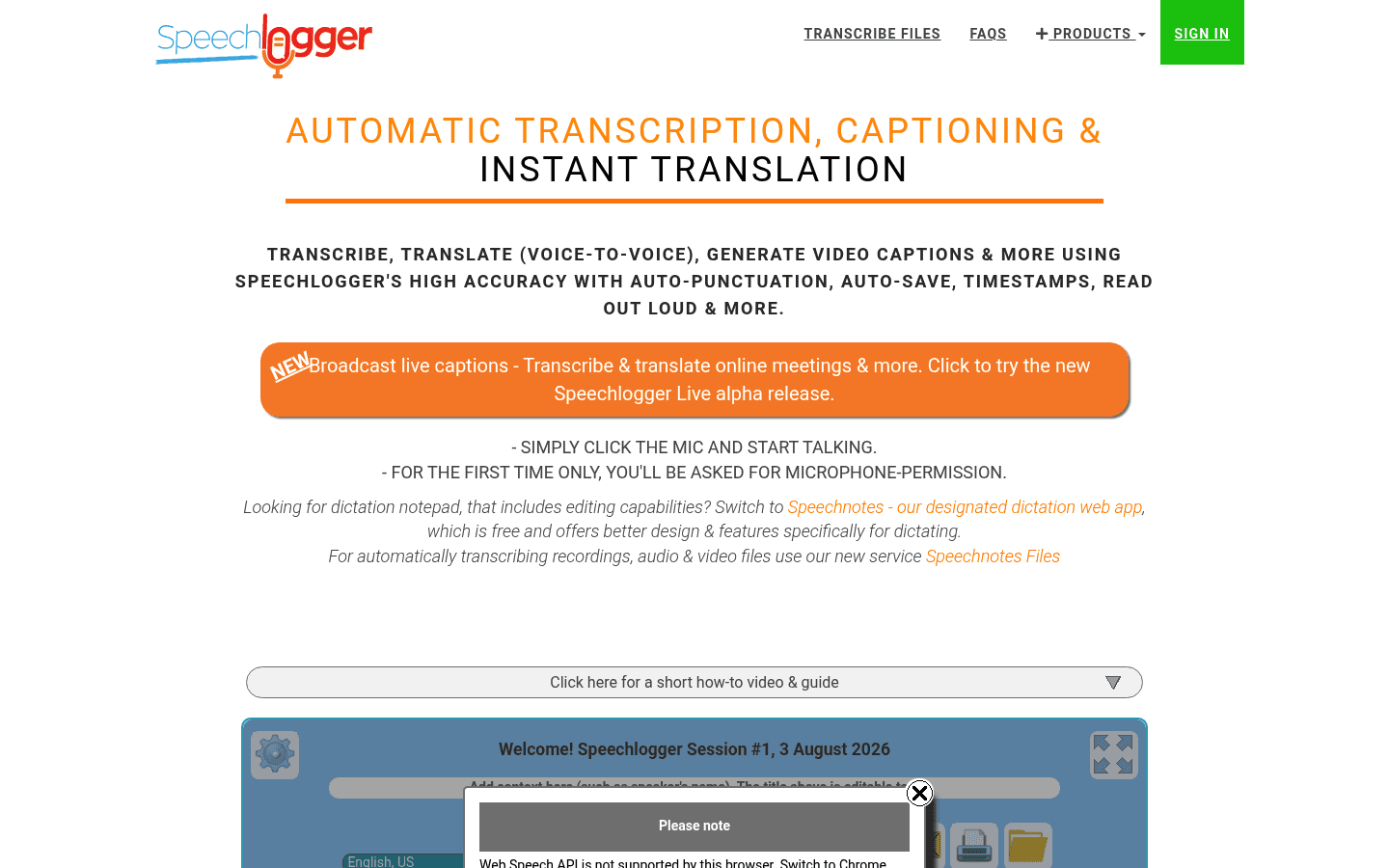 Speechlogger official page or support page screenshot