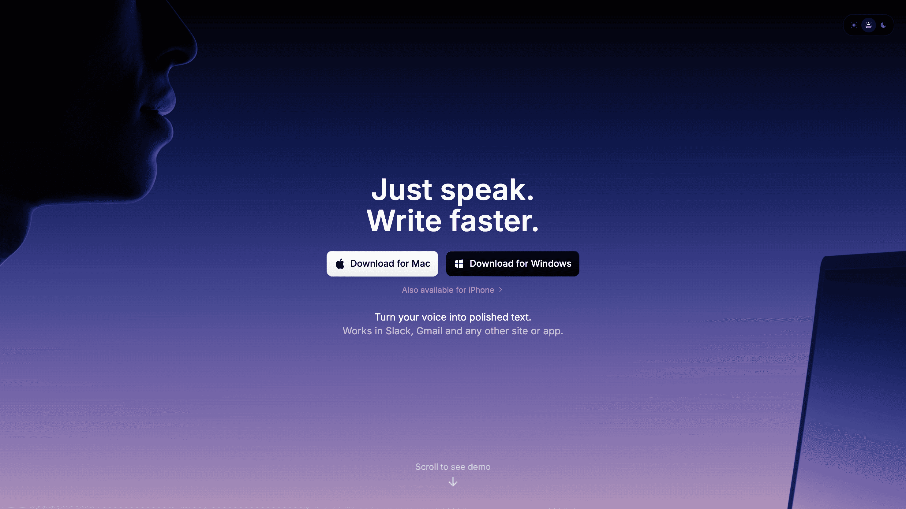 Superwhisper homepage screenshot