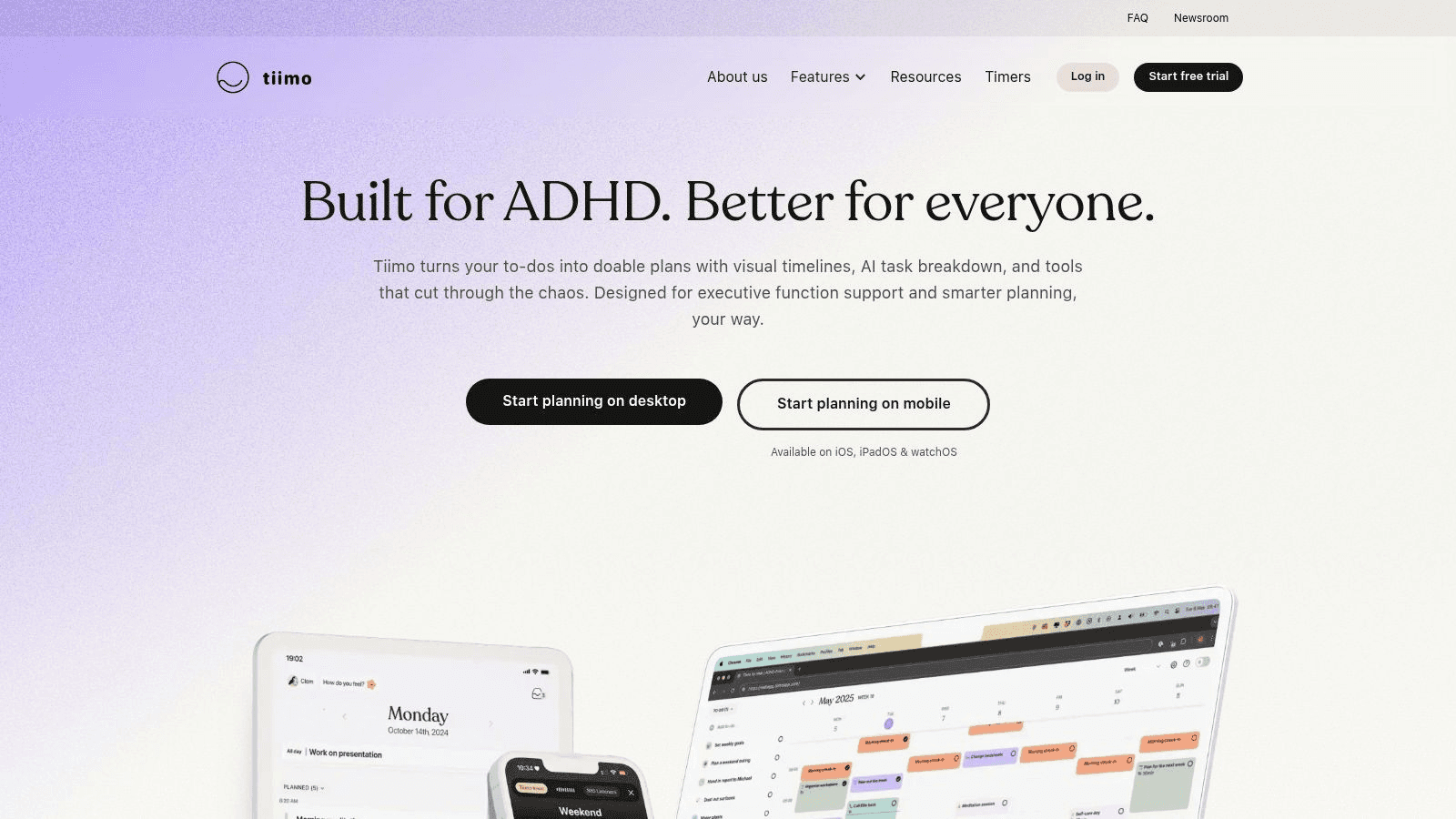 Tiimo Adhd productivity tool  homepage screenshot