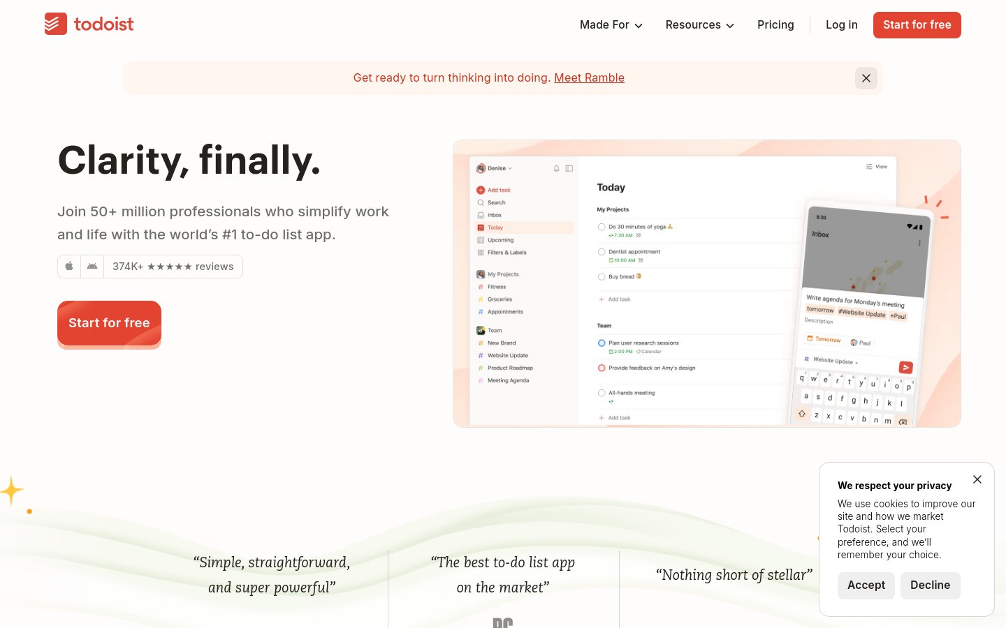 Todoist homepage screenshot