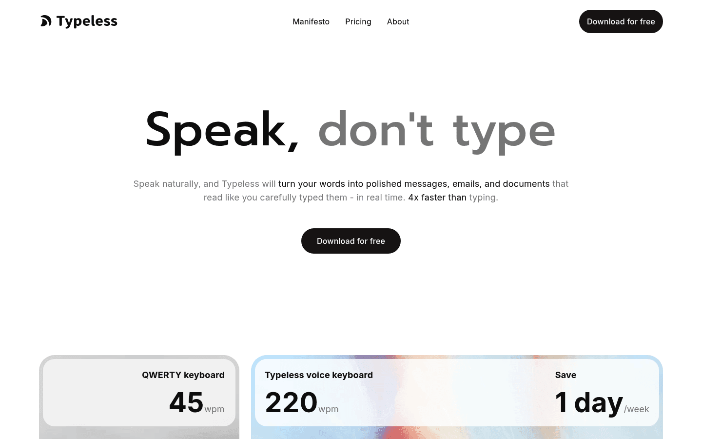 Typeless homepage screenshot