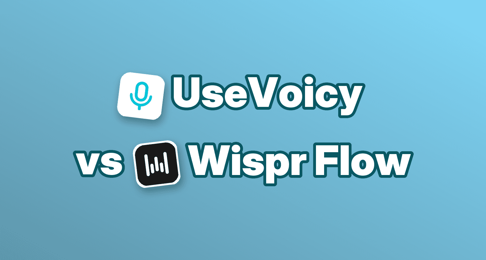 Titelbild. UseVoicy vs. Wispr Flow. Weißer Text auf blauem Hintergrund.