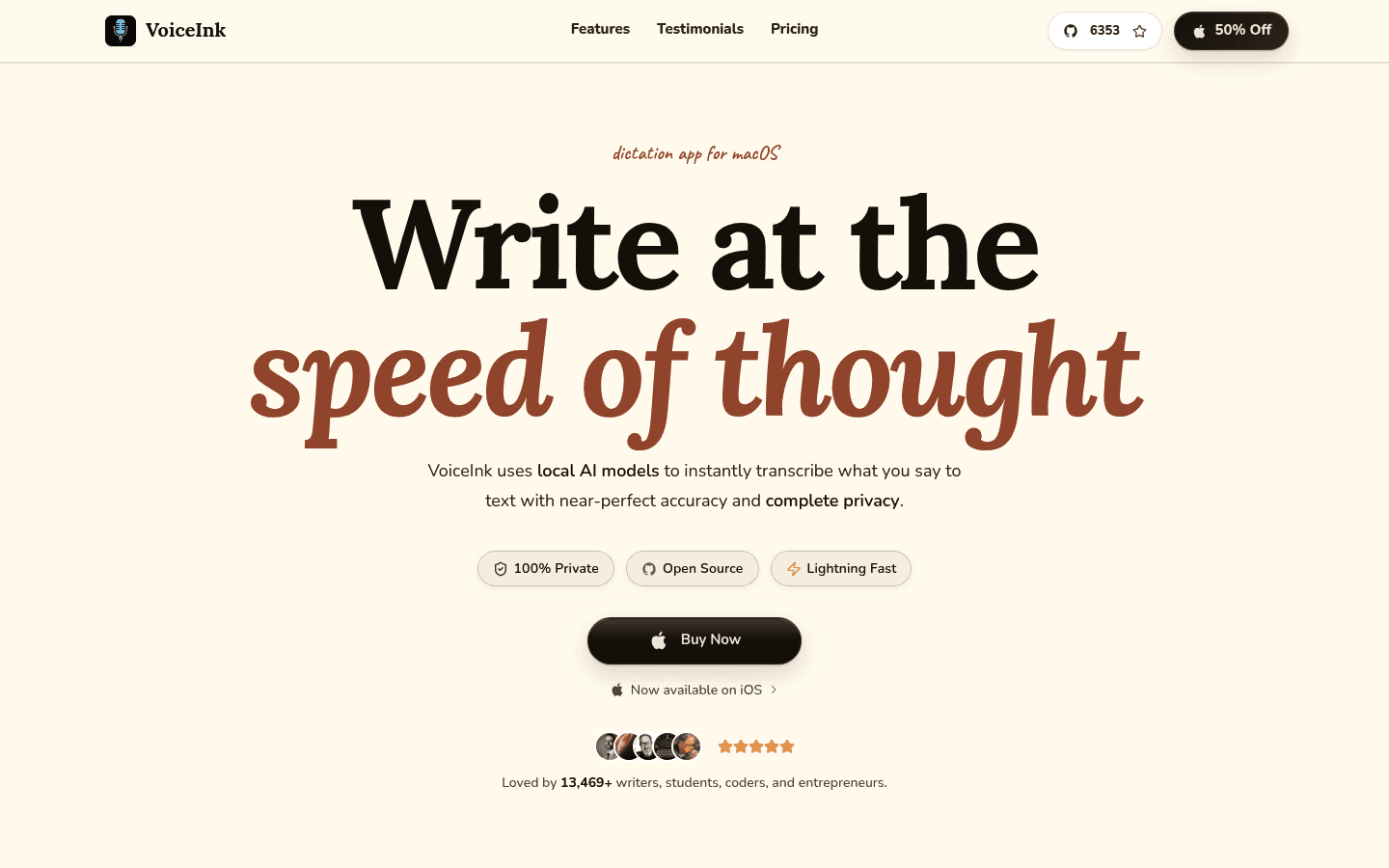 VoiceInk dictation app homepage screenshot
