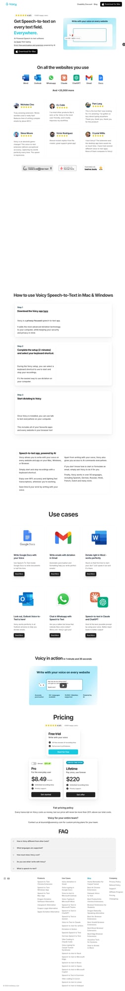 Voicy dictation app homepage screenshot