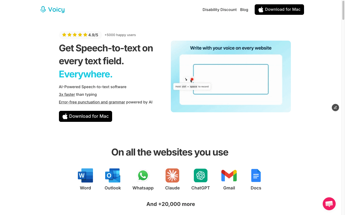 Voicy voice typing app screenshot