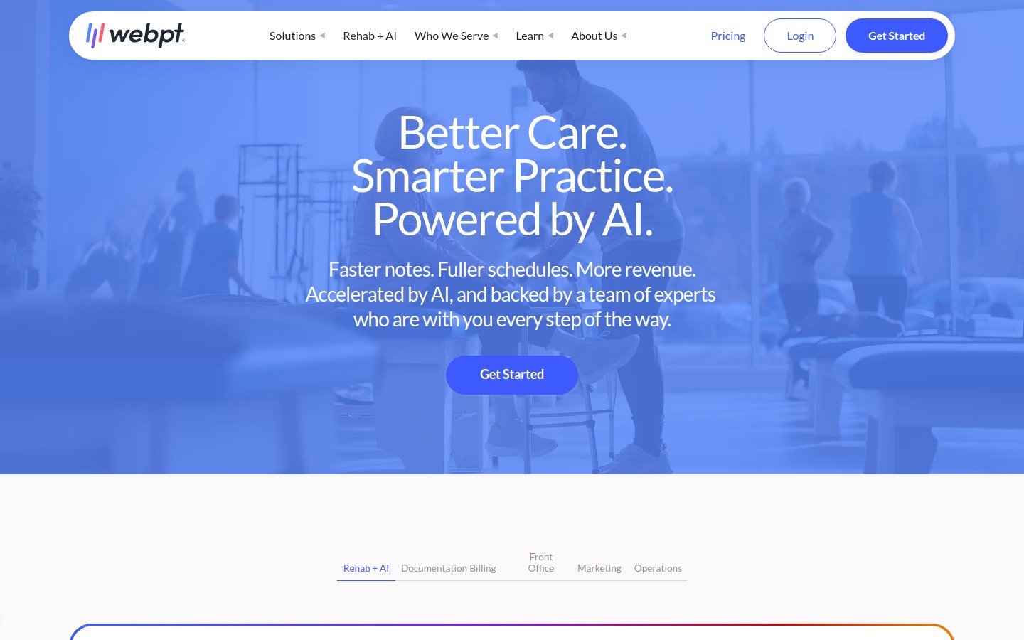 WebPT occupational therapy software homepage screenshot
