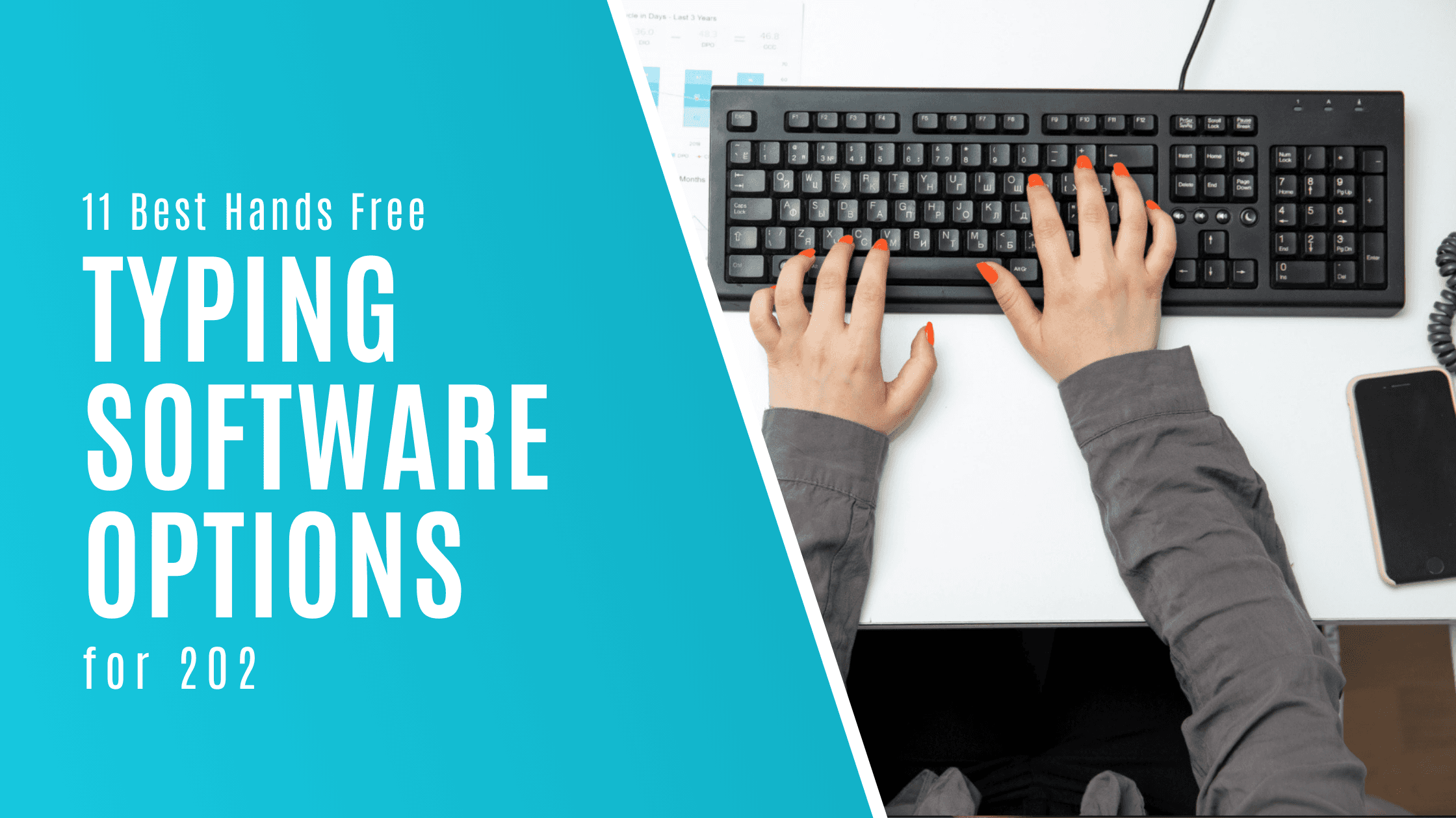 Cover image, white text on blue background that reads, "11 best hands-free typing software options for 2026" 