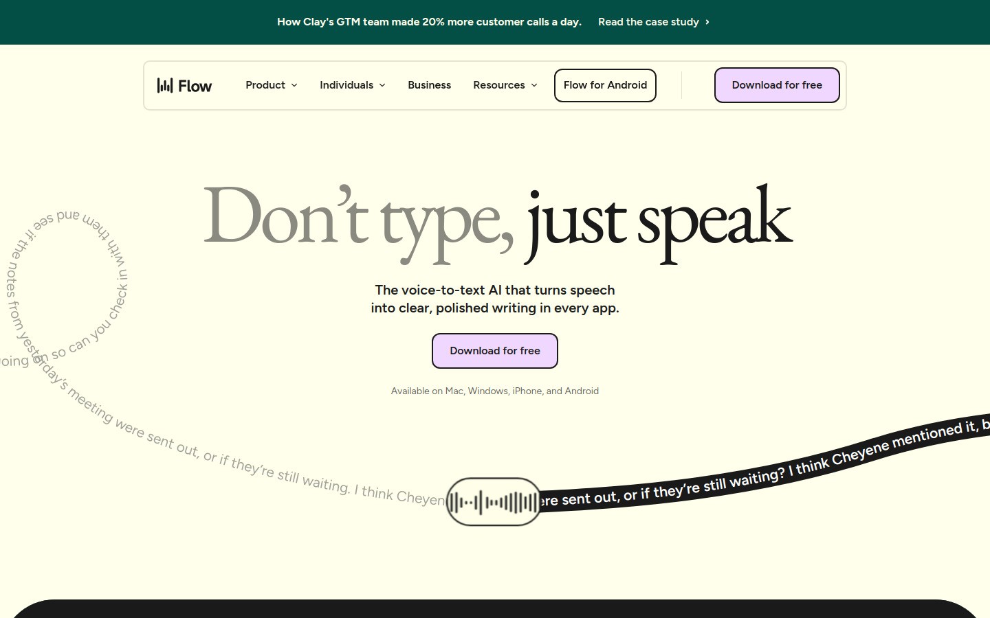 Wispr Flow homepage screenshot