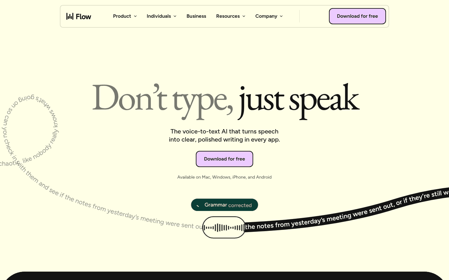 Wispr Flow homepage screenshot